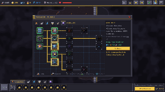 The research tree of plans, showing modules such as Ricochet.