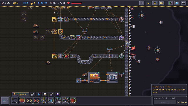 A steam-age factory with pipes, boilers and curving belts.
