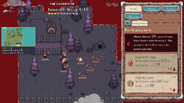 The Dark powers tab: 24 Black Blood won from the Underside bosses, Cursed rage at level 3 and Bloody gold.