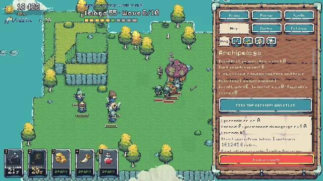 The Map tab on island 55: the archipelago, the atlas button, the relics and the New crusade button.