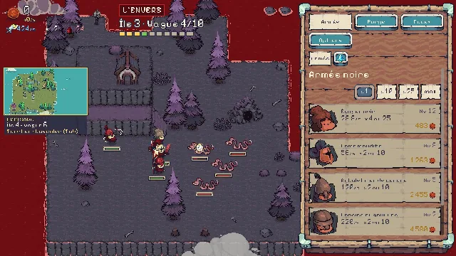 L’Envers : un reflet sombre de l’île 3 sur une mer de sang, l’armée noire face à des serpents corrompus, et la croisade qui se bat toujours dans une petite fenêtre à gauche.
