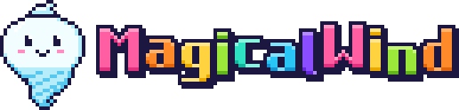MagicalWind logo: Puff the little whirlwind next to the word MagicalWind in chunky rainbow pixel letters.
